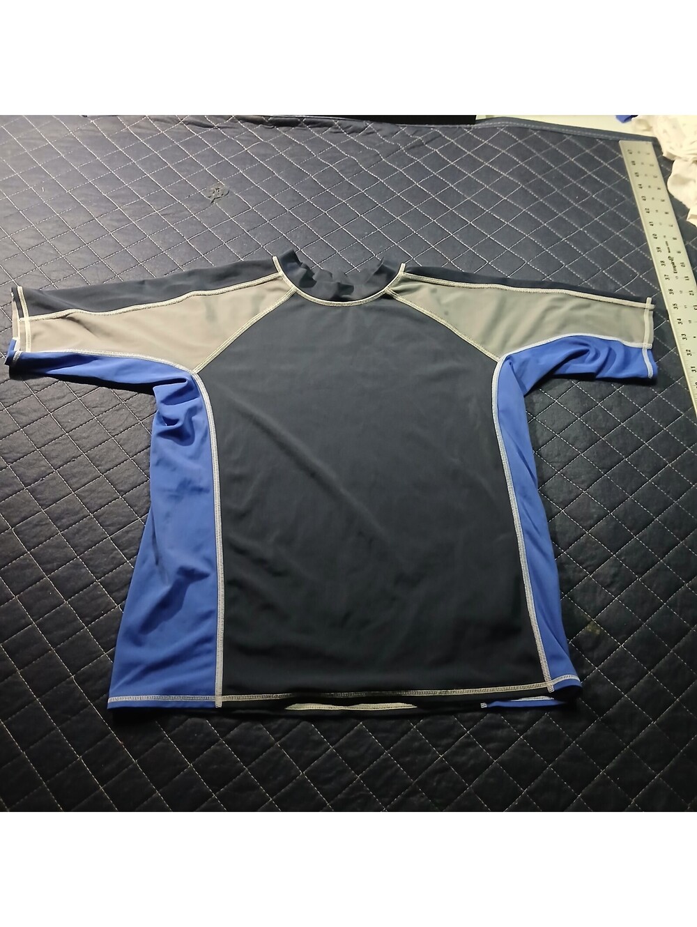 Lands' End Athletic Rash Guard Top Men'S L Black Gray Blue Short Sleeve